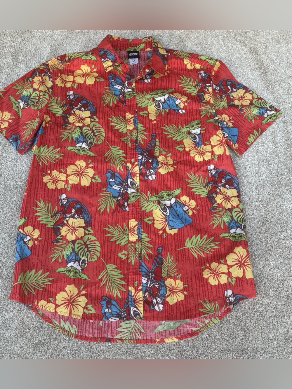 Star Wars Men's Medium Button Up Colorful Tropical Hawaiian Shirt Yoda w/Pocket